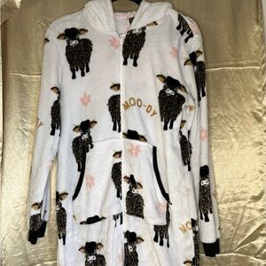 Holiday Time Pajama Set - White and Black with Cow Print